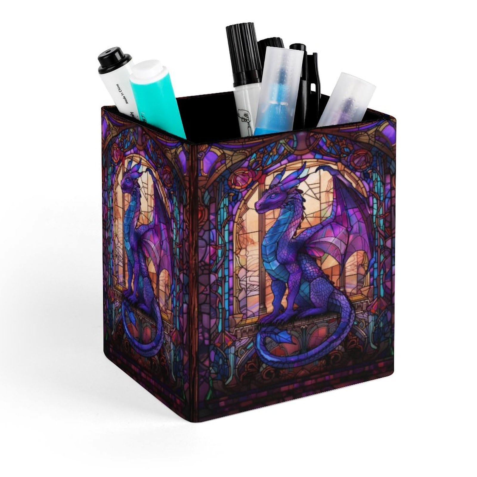 Porte-crayon en verre teinté motif dragon, pot à crayons, porte-pinceaux de maquillage, organisateur de stylo de bureau