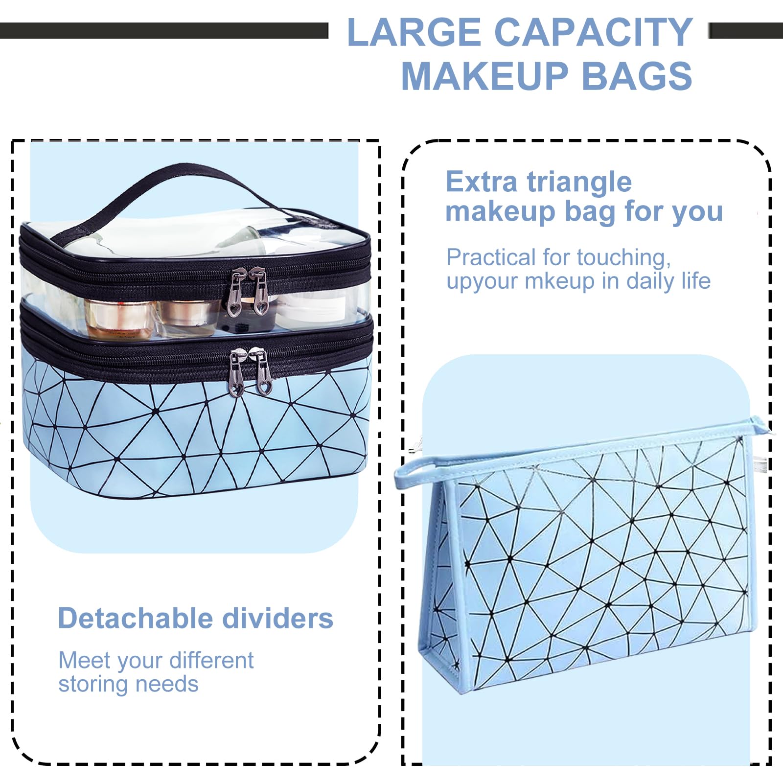 Travel Makeup Bag, 2Pcs Double Layer Large Makeup Bag, Waterproof Cosmetic Bags - Image 4