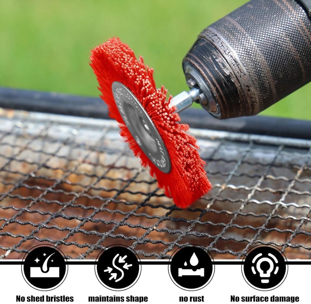 9 Pack Nylon Filament Abrasive Brush Set Abrasive Nylon Brushes with 1/4 Inch Hex Shank for Rust Removal and Cleaning