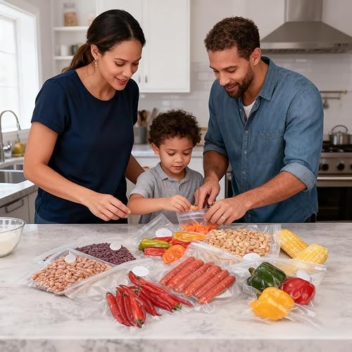 Miniatura 6 de 60 bolsas selladoras al vacío para alimentos, válvula de aire mejorada, bolsas de almacenamiento de alimentos con sellado al vacío sin BPA, bolsas