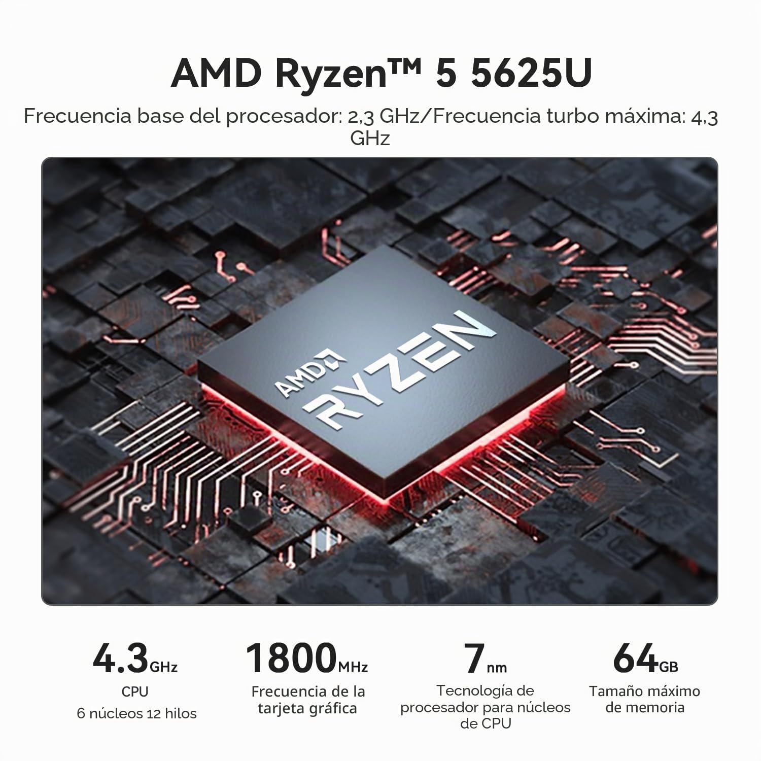 Beelink SER5 Pro Mini PC, AMD Ryzen 5 5625U (6C/12T, 4.3 GHz) Mini Ordenador de Sobremesa, 16 GB RAM DDR4, 480 GB SSD, USB3.2, 2.5 G LAN, WiFi 6, BT5.4, hasta Tres Monitores con HDMI, DP, USB-C