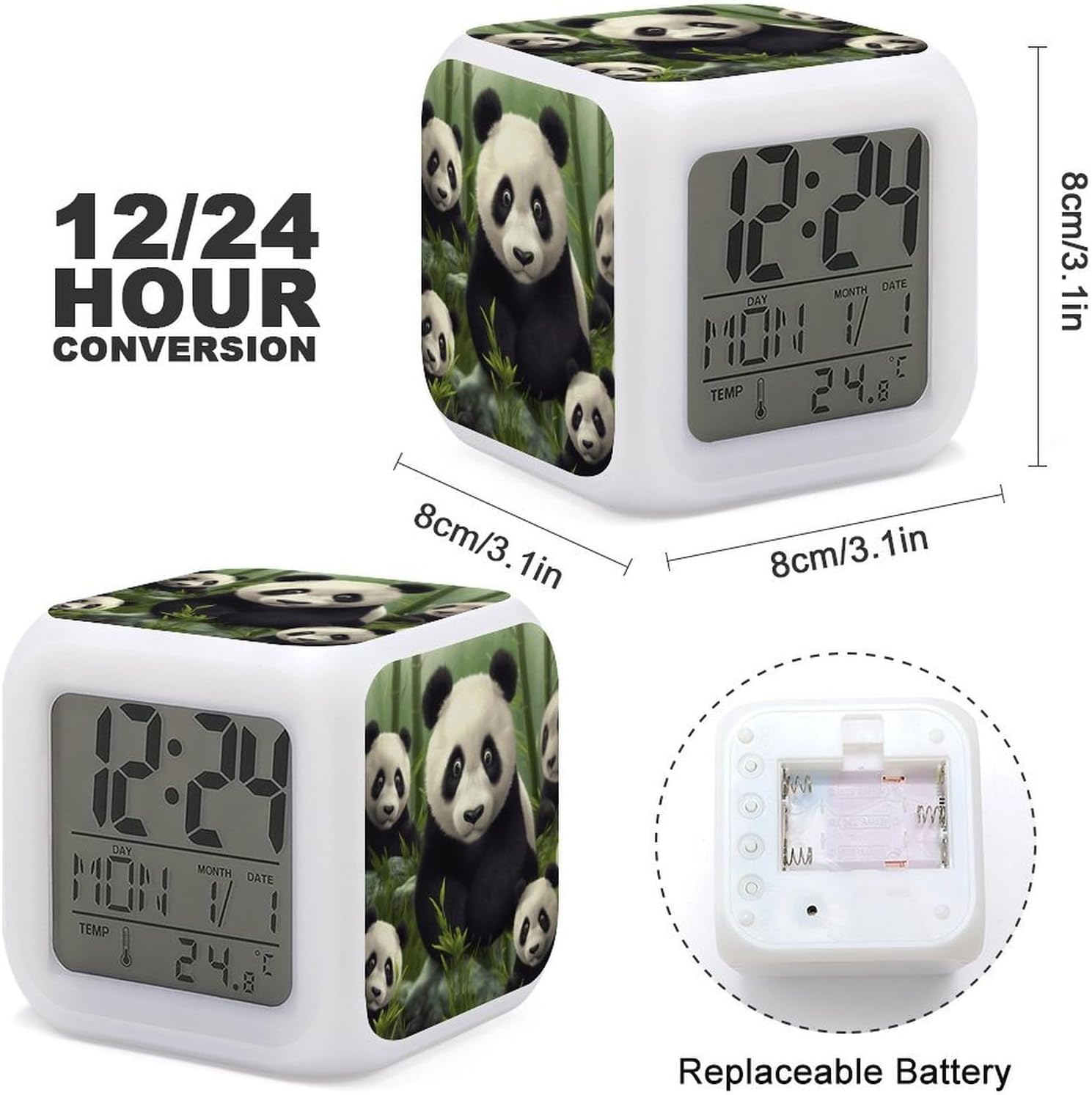 Cute Panda Alarm Clock Night Light Alarms for Bedroom Smart Digital Alarm Clock LED Display Clocks with 7 Colorful Ambient Lights Sleep Timer for Heavy Sleepers Simple Operation image 3