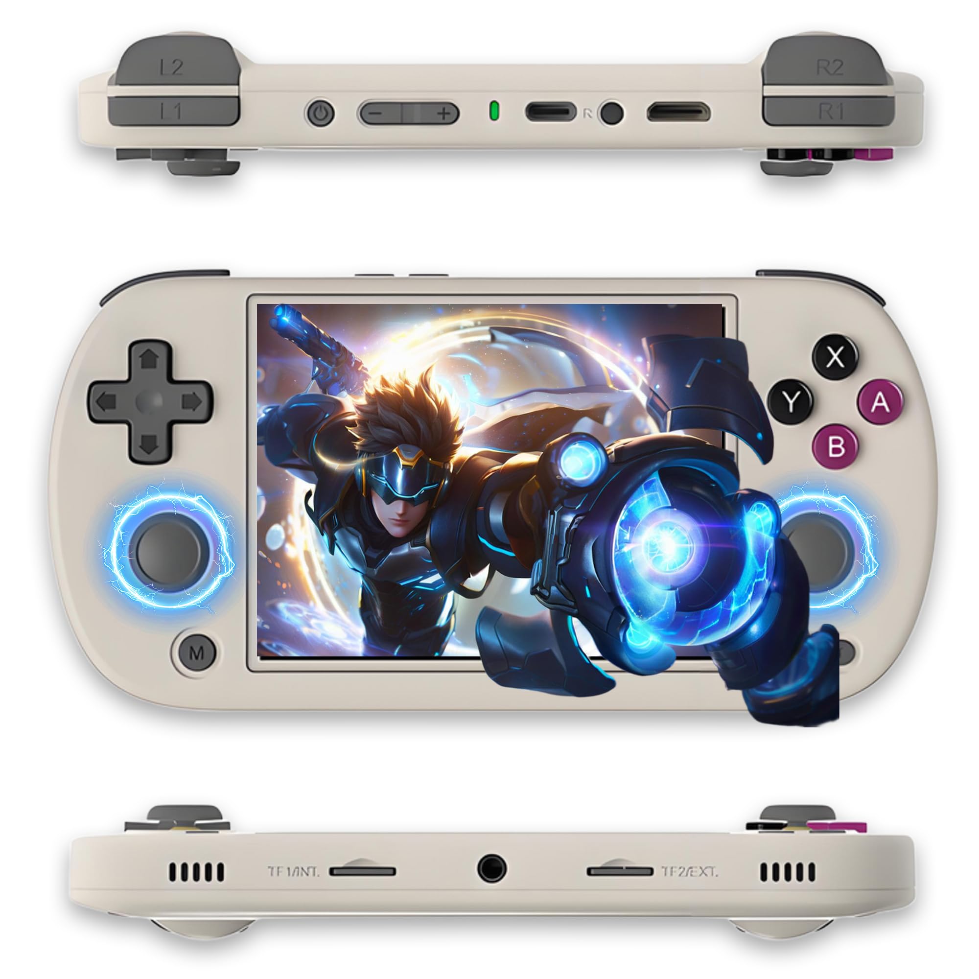 RG40XX H Retro Handheld Spielkonsolen, 16 Millionen Farben RGB-Lichtring, 18 Emulators, 2,4G/5G WiFi&BT|2, Grau-128G, Li