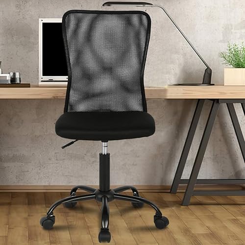 Silla de oficina, silla de computadora con soporte lumbar, ergonómica, respaldo medio, malla ajustable, altura ajustable, silla giratoria sin