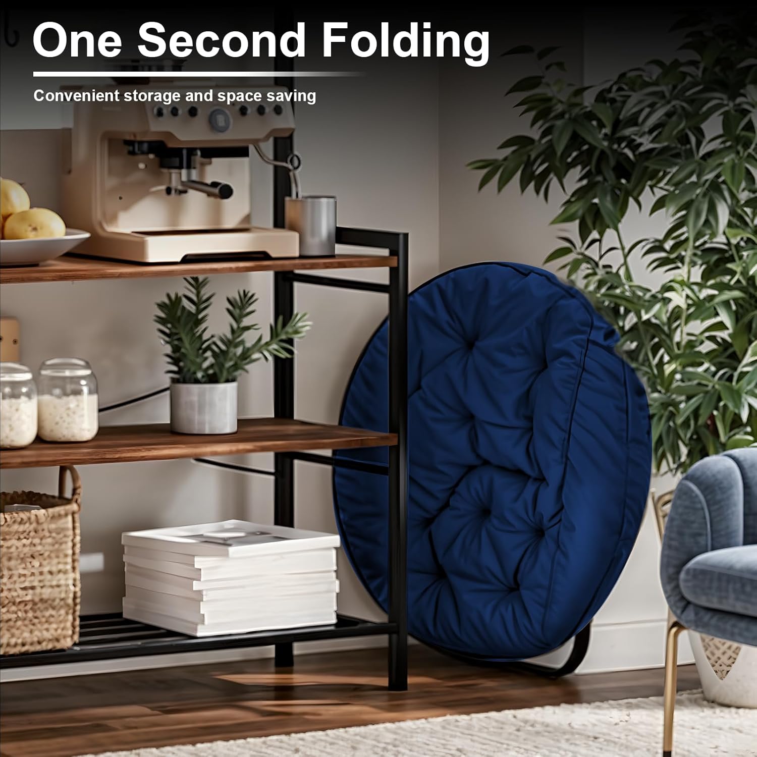 Grezone Cozy Saucer Chairs Faux Fur Living Room Reading Lounge with Soft Thick Padded Seat Metal Frame Modern Style for Bedroom Home,Blue
