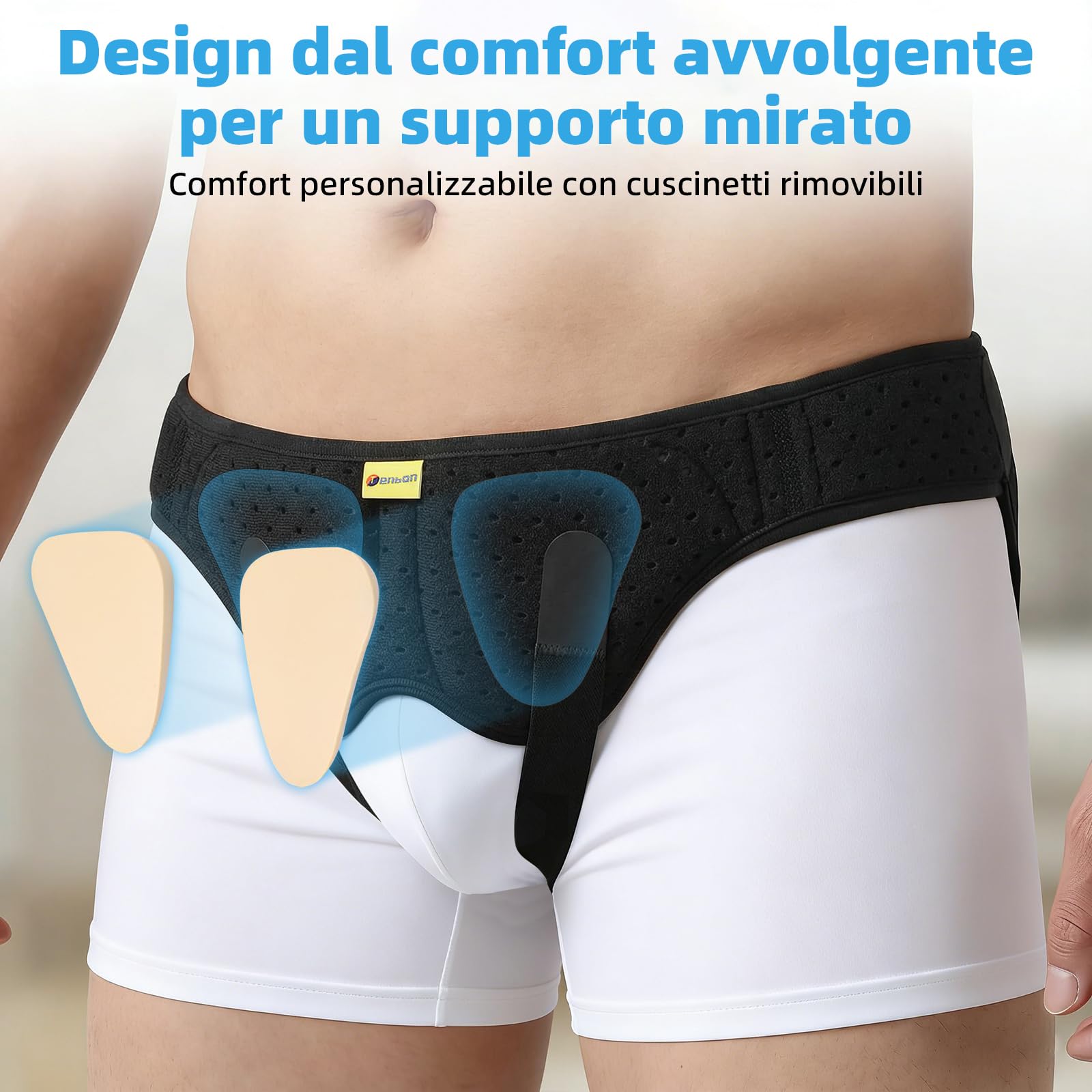 Tenbon Cintura per ernia per uomini e donne Cintura per ernia regolabile flessibile Supporto per ernia Sollievo dal dolore con 2 cuscinetti di compressione rimovibili (L)