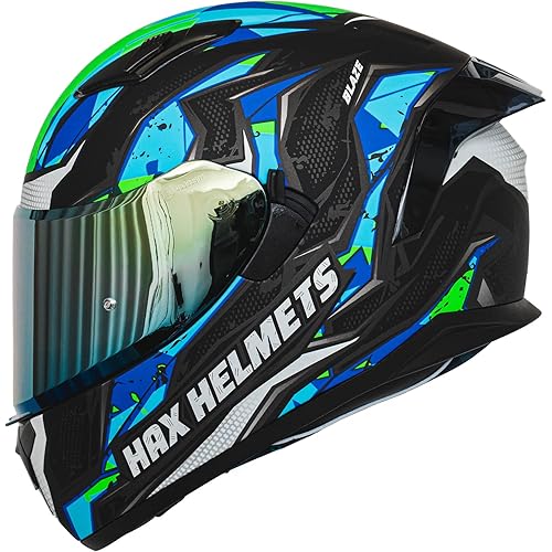 HAX Obsidian Full Face Dual Visor Adult Motorcycle Helmet for Motorbike Street Bike with Pinlock Ready DOT Approved (Blaze Blue,S)