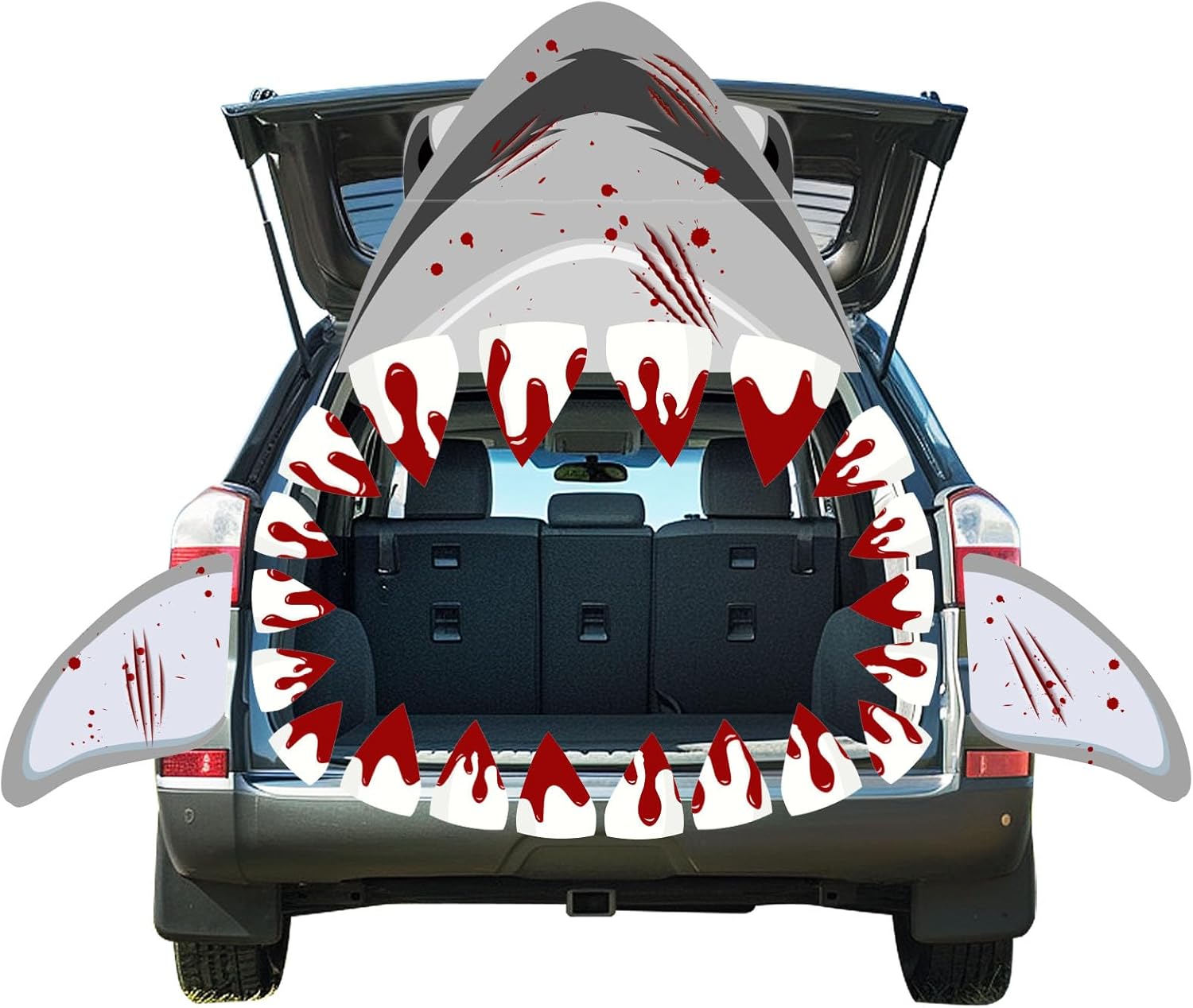 Halloween Shark Trunk or Treat Car Decorations Kit Scary Halloween Grey Shark for Car SUV Truck Garage Door Entryway Archway Shark Party Decoration Halloween Garage Door Decorations grey shark trunk or treat decorations