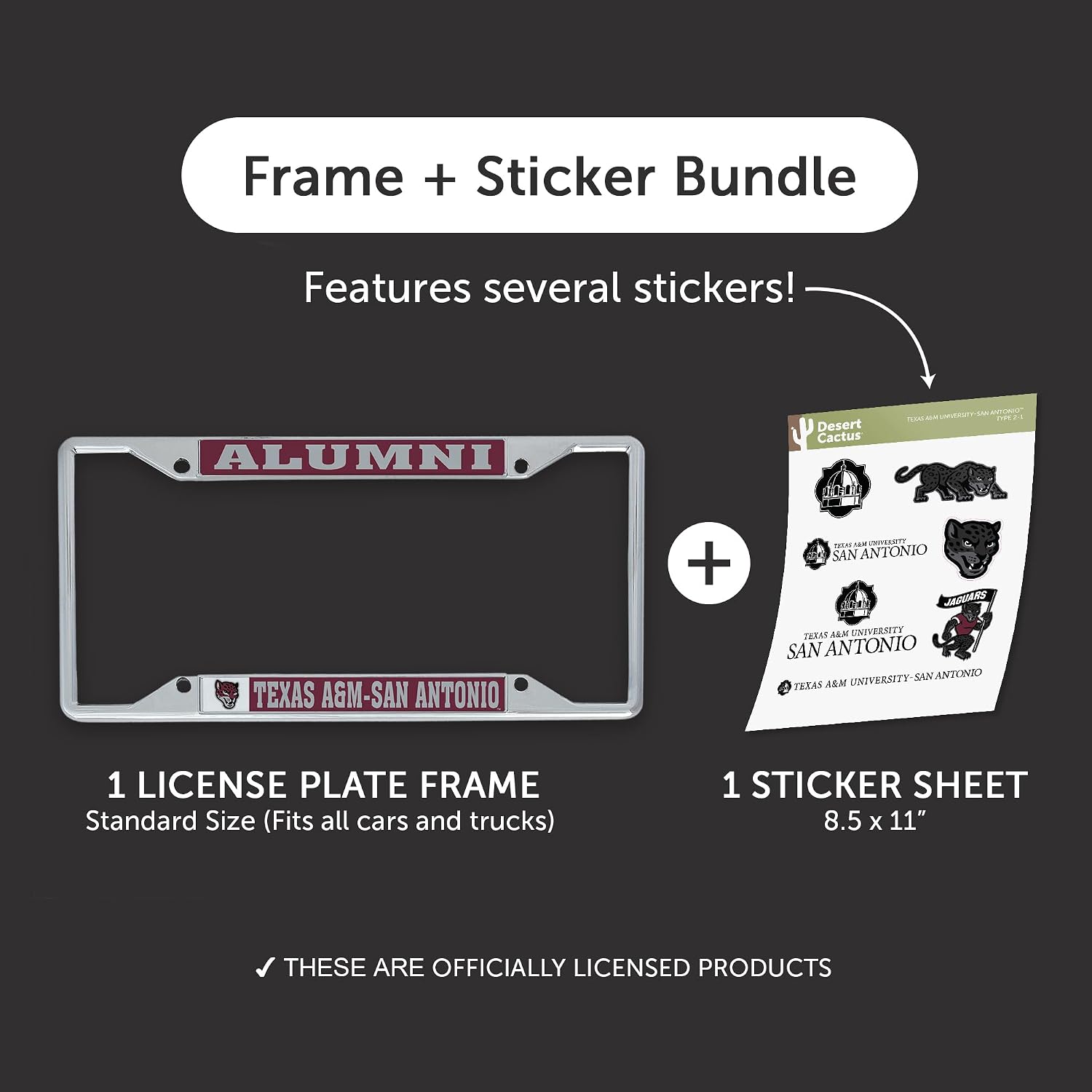 Desert Cactus Texas A&M University San Antonio License Plate Frame and Stickers Bundle Gift Set TAMUSA Jaguars Decals image 2