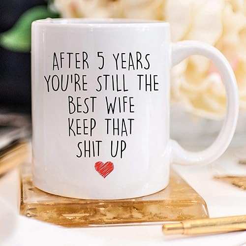 Miniatura 3 de YouNique Designs Taza de café de aniversario de 5 años para ella, 11 onzas, 5 taza de aniversario de boda para esposa, cinco años, quinto año, 5 año
