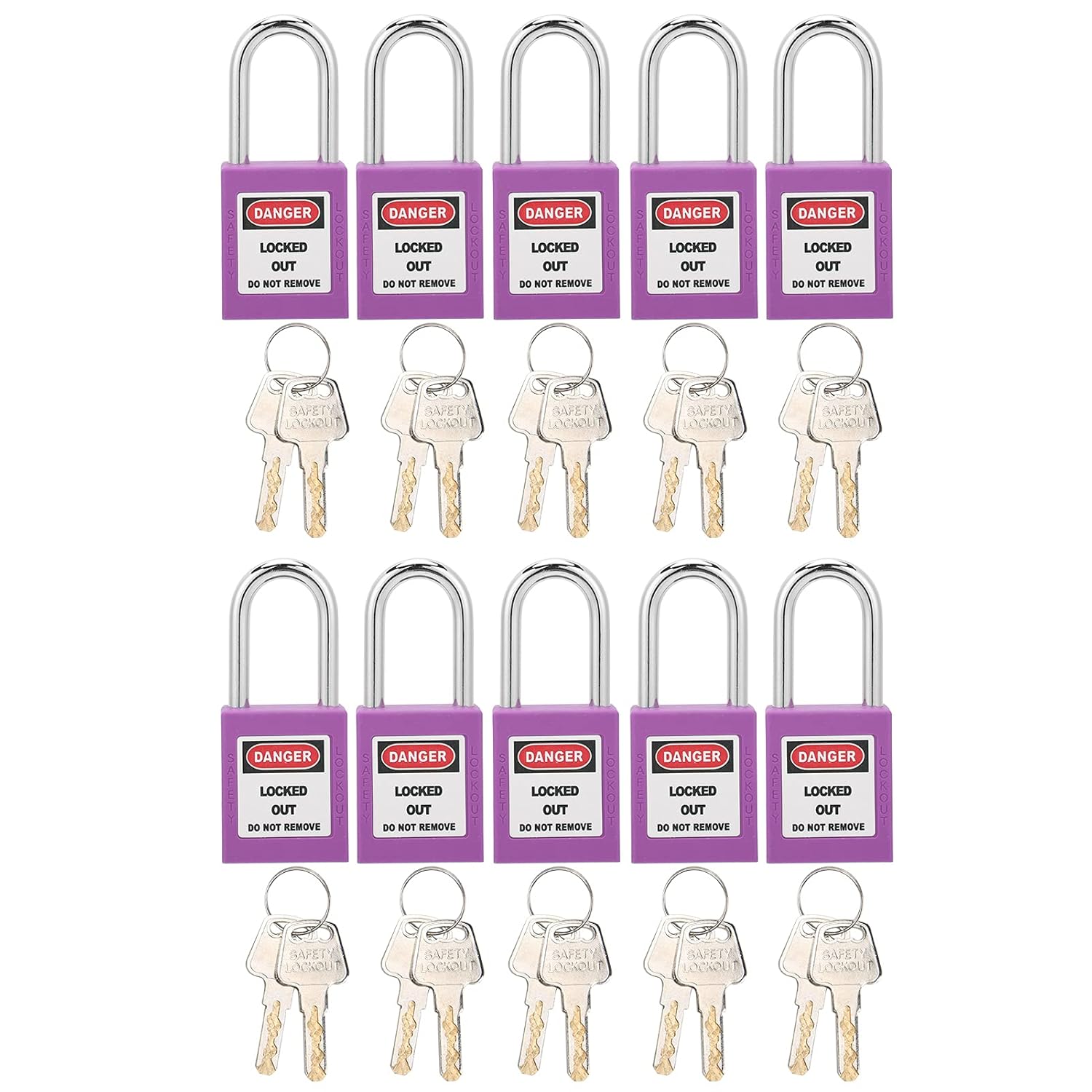 10Sets Lockout Tagout Lock Sets, Safety Loto Locks, 38mm Lockout Tagout Lock, 2 Keys Per Lock, for Lock Out Tag Out Stations (Purple)