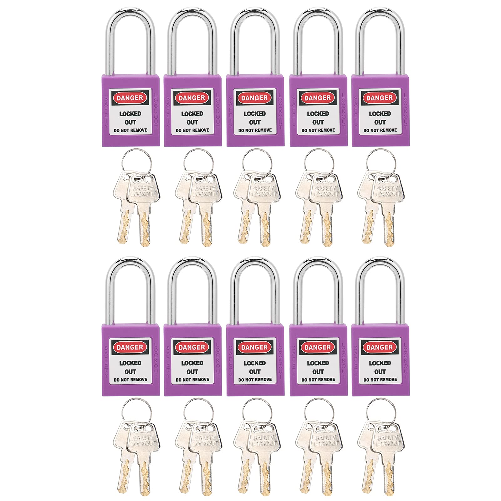 10Sets Lockout Tagout Lock Sets, Safety Loto Locks, 38mm Lockout Tagout Lock, 2 Keys Per Lock, for Lock Out Tag Out Stations (Purple)