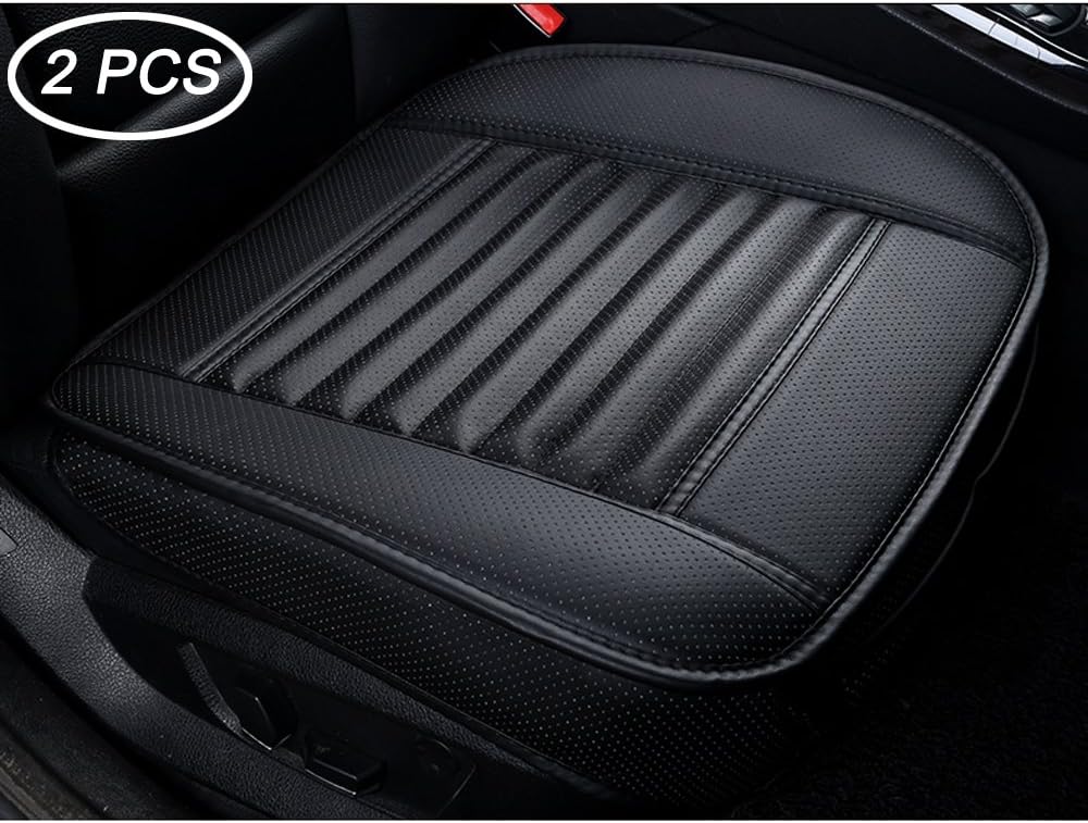 Auto Car Seat Covers Cushions Pads Mats,BeautyPO Leather Bamboo Charcoal Individual Seat Covers, Front Car Seat Protectors All-inclusive Without Backrest , 20.8 x 19.7 Inches 2 PCS (Black)
