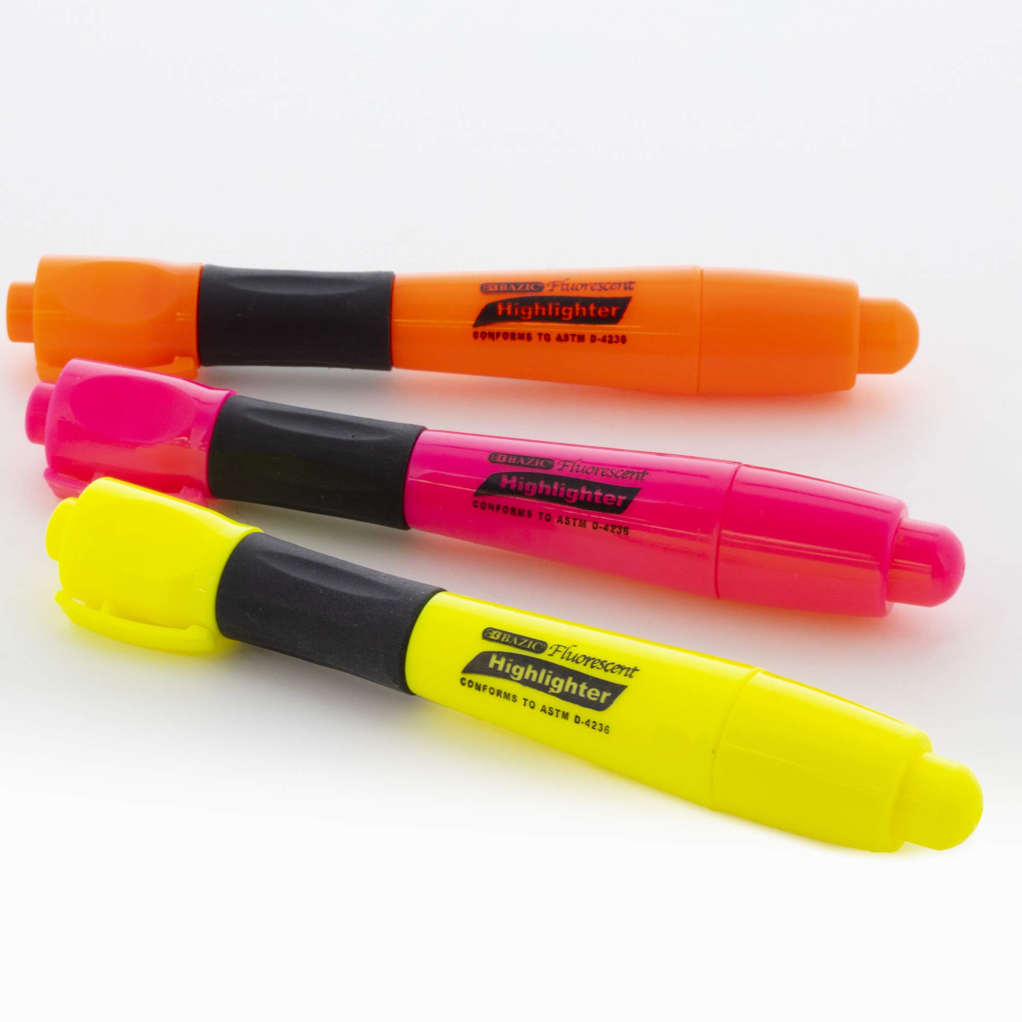 Bazic Jaune Desk Style fluorescent surligneurs W/coussin Grip (3/Lot)
