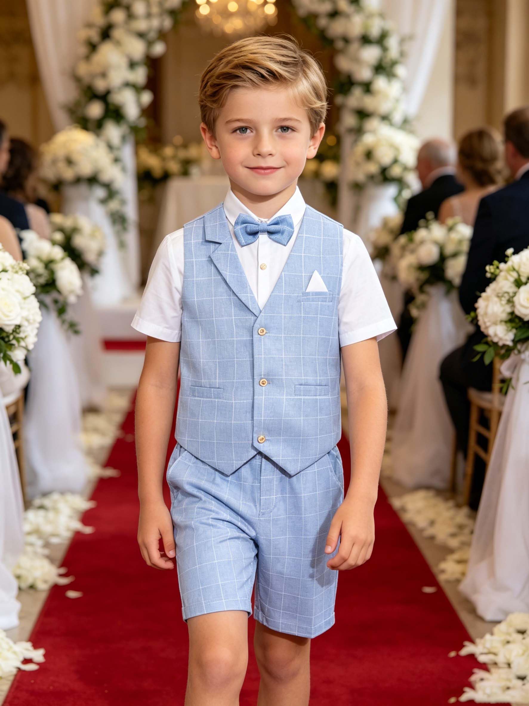 LOLANTA 4PZ Completo Cerimonia Bambino, Abito Bimbo Estivo con Gilet Pantalone Camicia e Papillon per 2-12 Anni