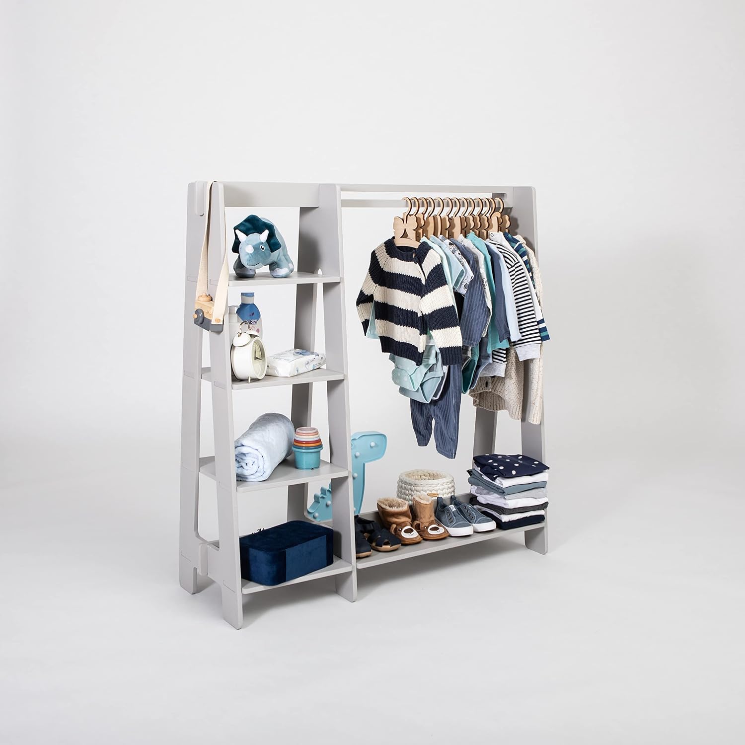 Children’s Wardrobe Wooden Clothes Rack with Hanging Rail & Display Shelf for Children DIY