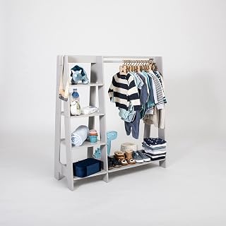 Sweet Home from wood Childrenâ€™s Wardrobe - Wooden Clothes Rack with Hanging Rail & Display Shelf for Children - DIY Dressing Furniture, Open Closet for Kids, Easy to Assemble (Grey)