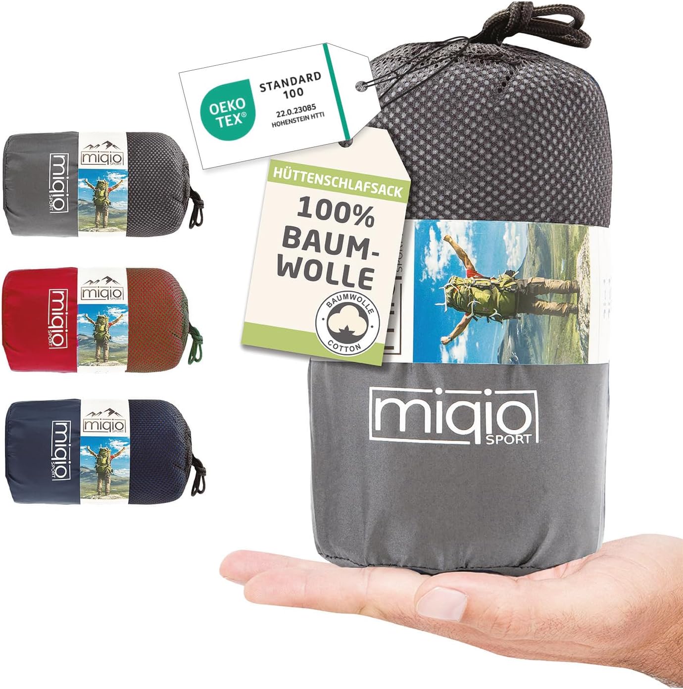 MIQIO 2-in-1 Sleeping Bag Liner and XL Sized Travel Sheet - All Around Zipper - 100% Cotton - Ultra Lightweight Sleep Liner for Hotel Hostel and Camping