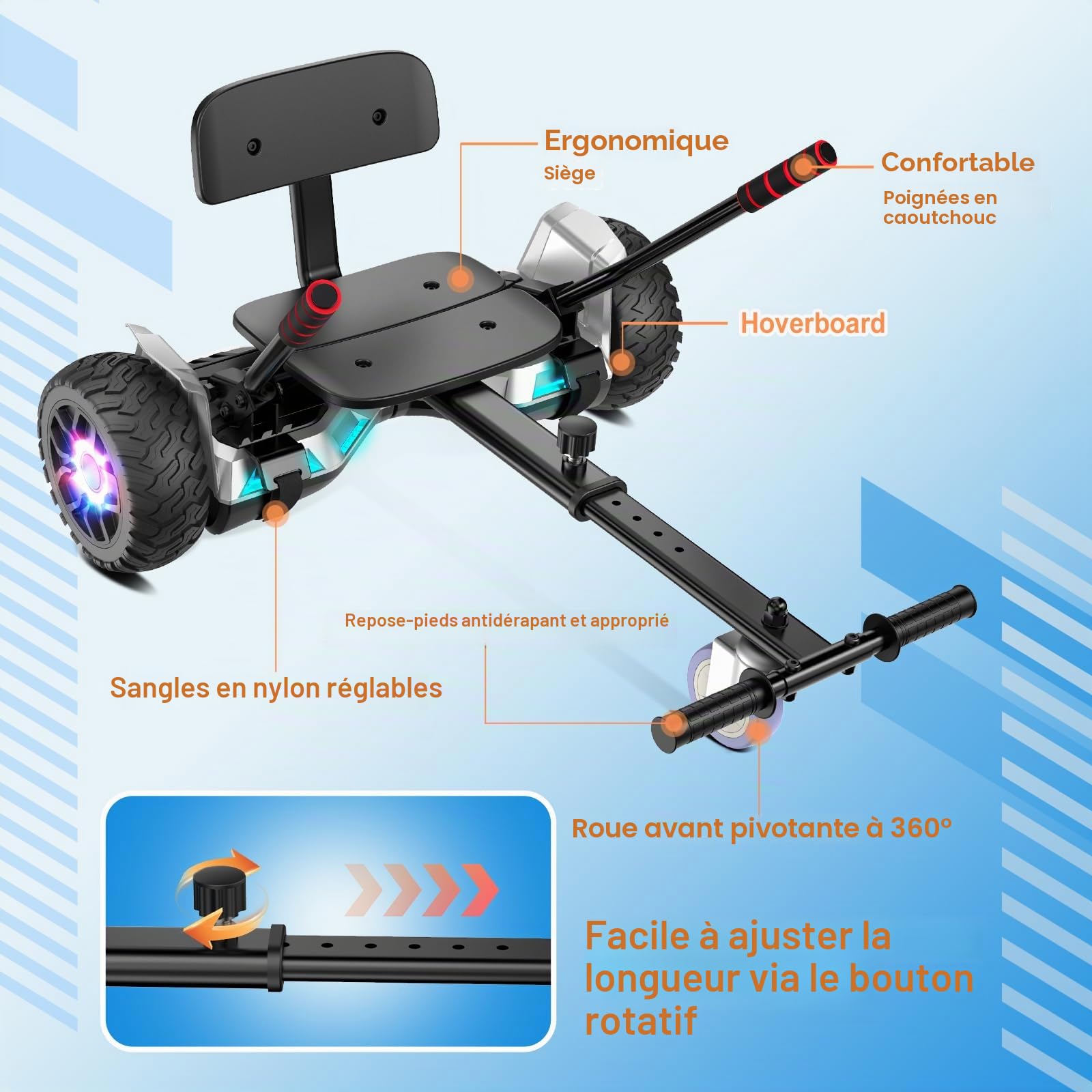 SISIGAD Hoverboard SUV et Kart avec Bluetooth, Hoverboards tout-terrain 8,5" Hummer, meilleur cadeau pour les enfants