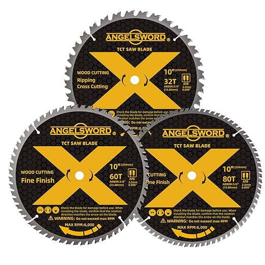 ANGELSWORD 10 Inch Table Saw Blade/Miter Saw Blade, 32T for Framing&60T for Fine Finish&80T for Ultra Fine Finish Wood Cutting, 3 Pack