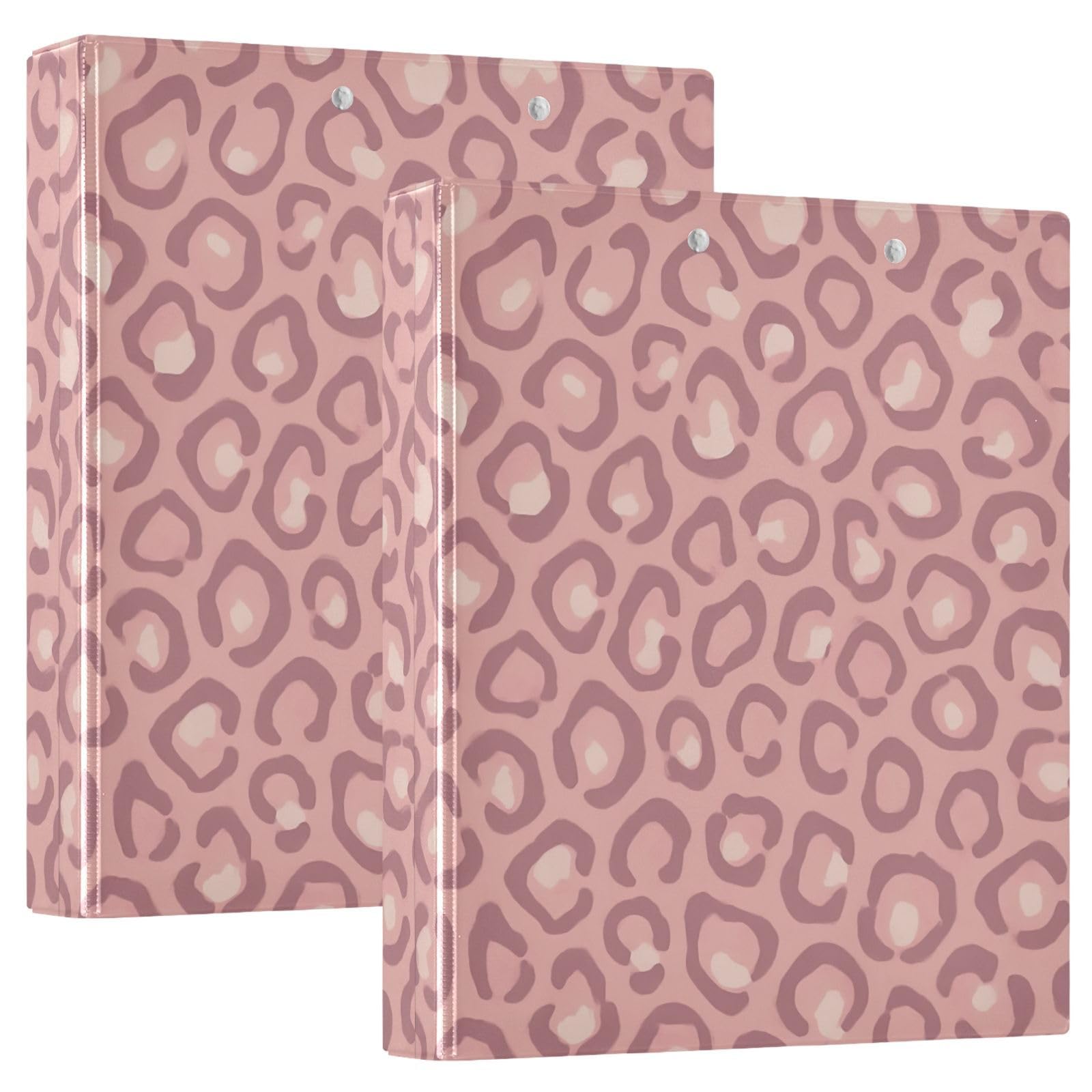 Raccoglitore a tre anelli con stampa astratta leopardata rosa, 3,8 cm, flessibile, confezione da 2 | Con portablocco e tasche, per scuola, università, ufficio