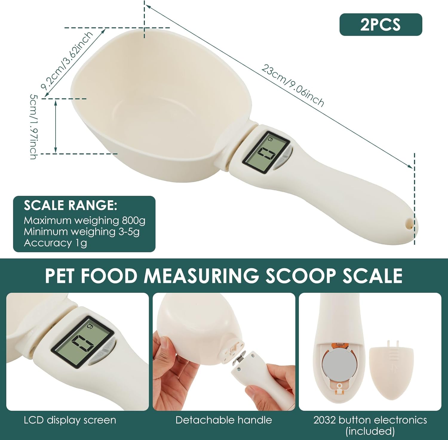 Digital Scale Spoon Weighing Spoon in Plastic Weighing Spoon with LED Display Feeding Spoon with Removable Handle Precise Weighing Spoon Suitable for Pets (2)