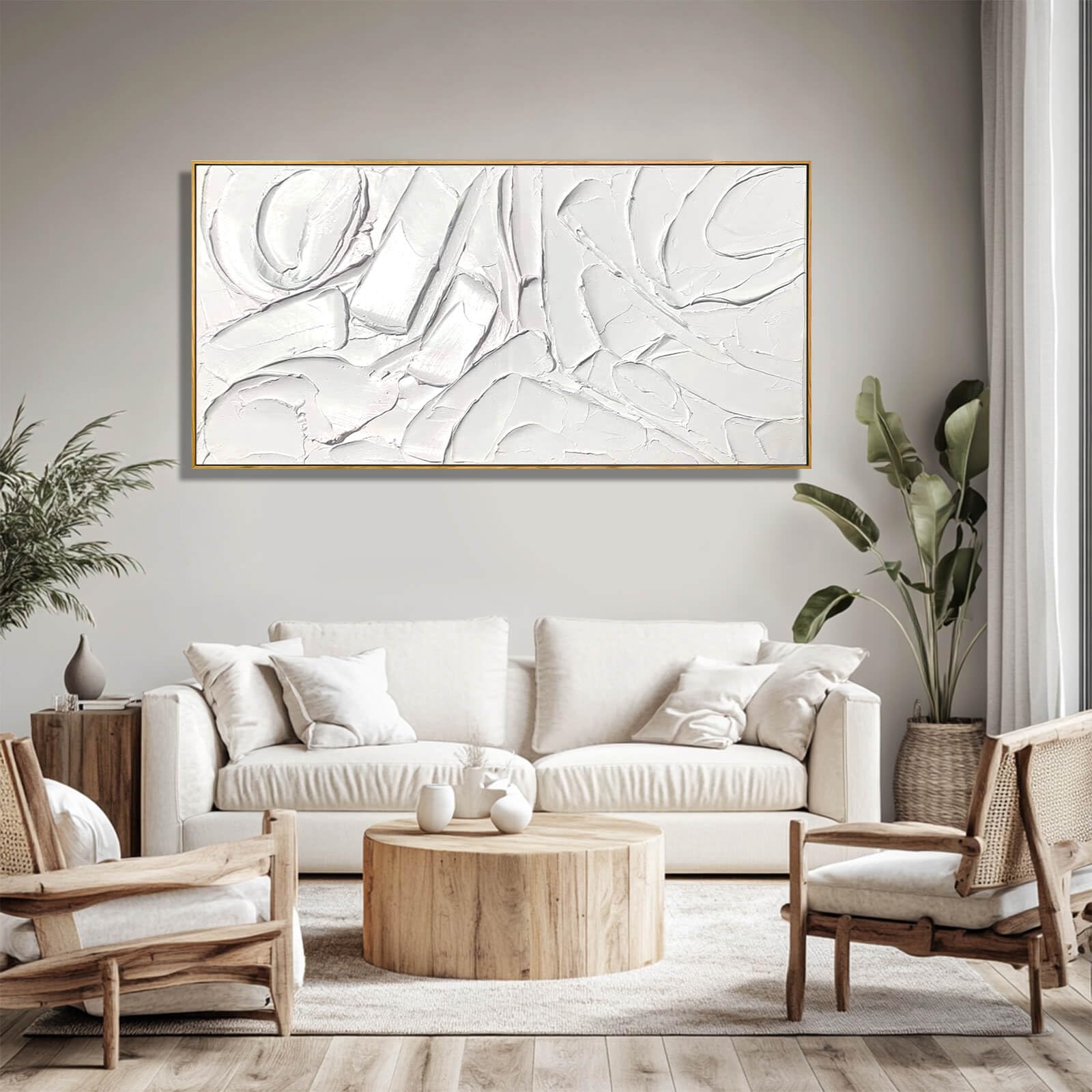 Pintura al óleo abstracta enmarcada, arte de lienzo maximalista, decoración de 24 x 48 pulgadas, pintura moderna, arte de pared, decoración de cocina, decoración de oficina blanca 7