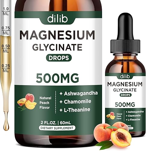 Miniatura 9 de Suplemento de Glicinato de Magnesio, Gotas Líquidas de Magnesio con Glicinato de Magnesio 500mg Ashwagandha, L-Teanina, Manzanilla - Apoyo