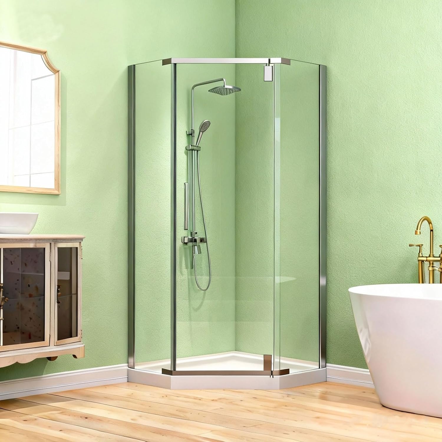 Neo-Angle Frameless Shower Door 34.75-35.56" W x 72" H, Corner Shower Enclosure with 1/4" (6mm) Clear Glass, Pivot Shower Doors Polished Chrome (Shower Base Not Included)