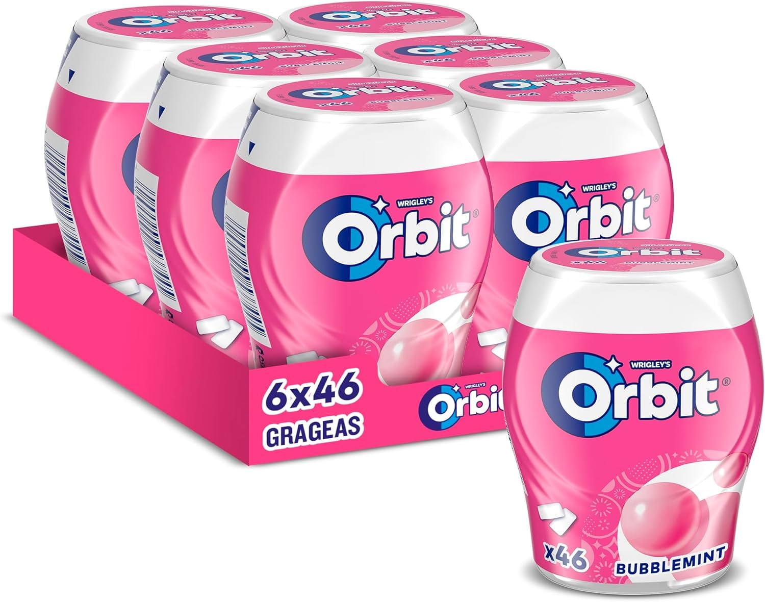 Orbit Bote de Chicles Sin Azúcar Bubblemint, Afrutado, Fresco, Intenso y de Larga Duración (6 x 46)