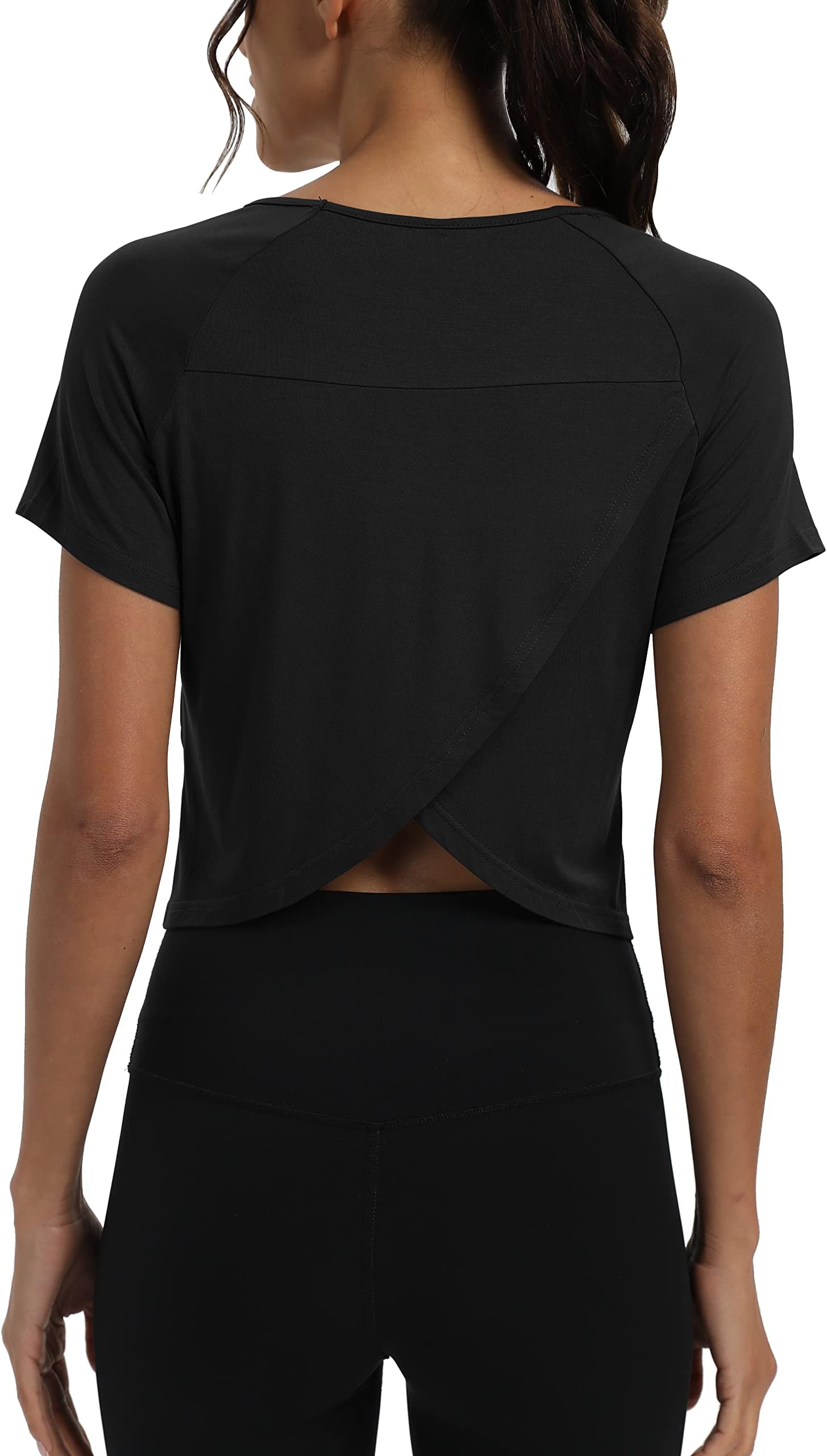 MippoWomens Workout Tops Loose Fit Split Back Workout Tops Gym Tops, Black, S