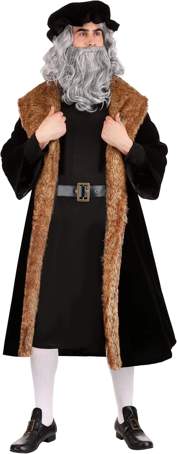 Men's Leonardo Da Vinci Costume, Renaissance Painter, Sculptor, Architect, And More Outfit With Tunic, Robe, Belt, And Hat
