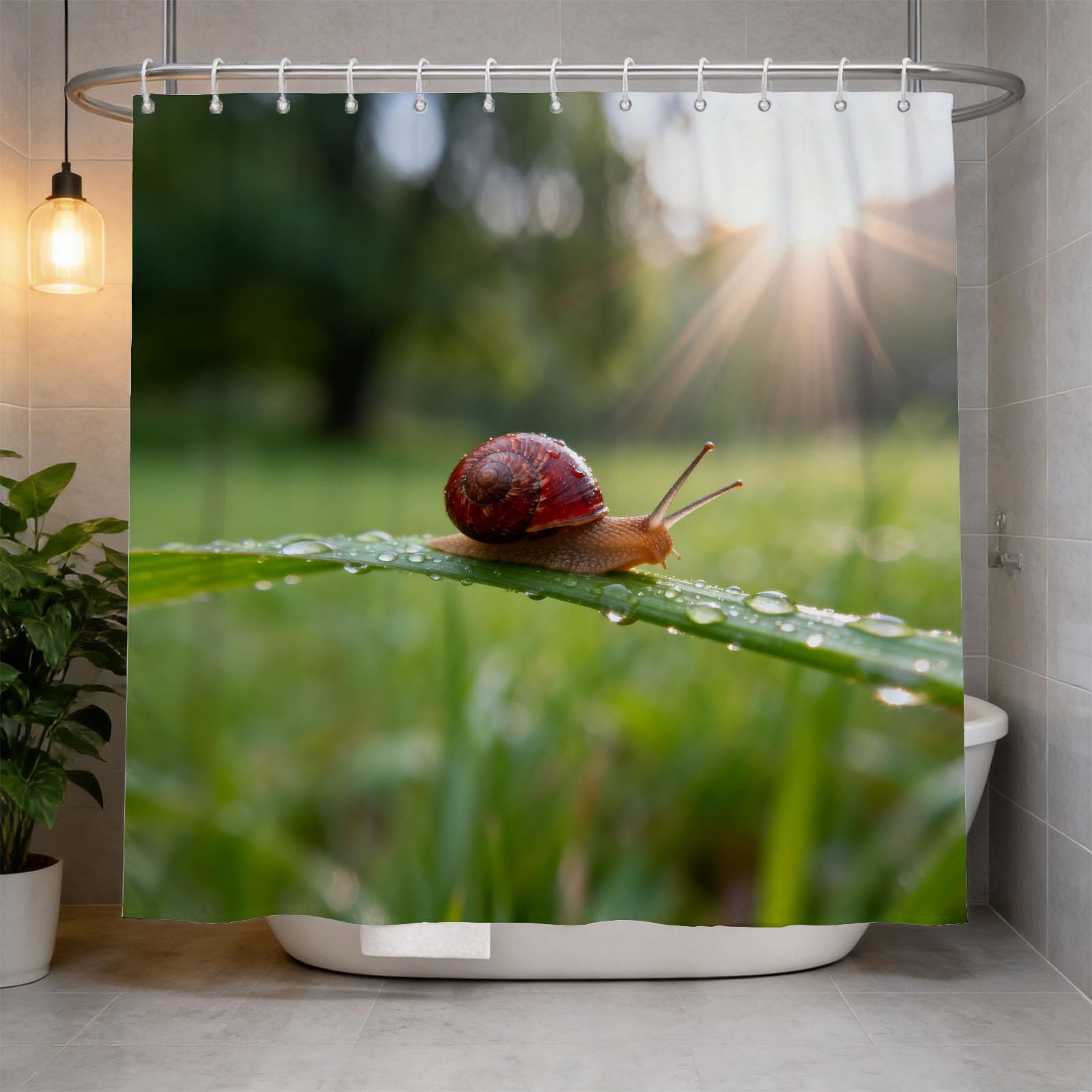 Hongduo 3D Snail Shower Curtain for Stalls Bathtubs Animal Theme Bathroom Decor Shower Curtain Set Polyester Fabric Waterproof 120x180cm/48X71 Inch with Hooks