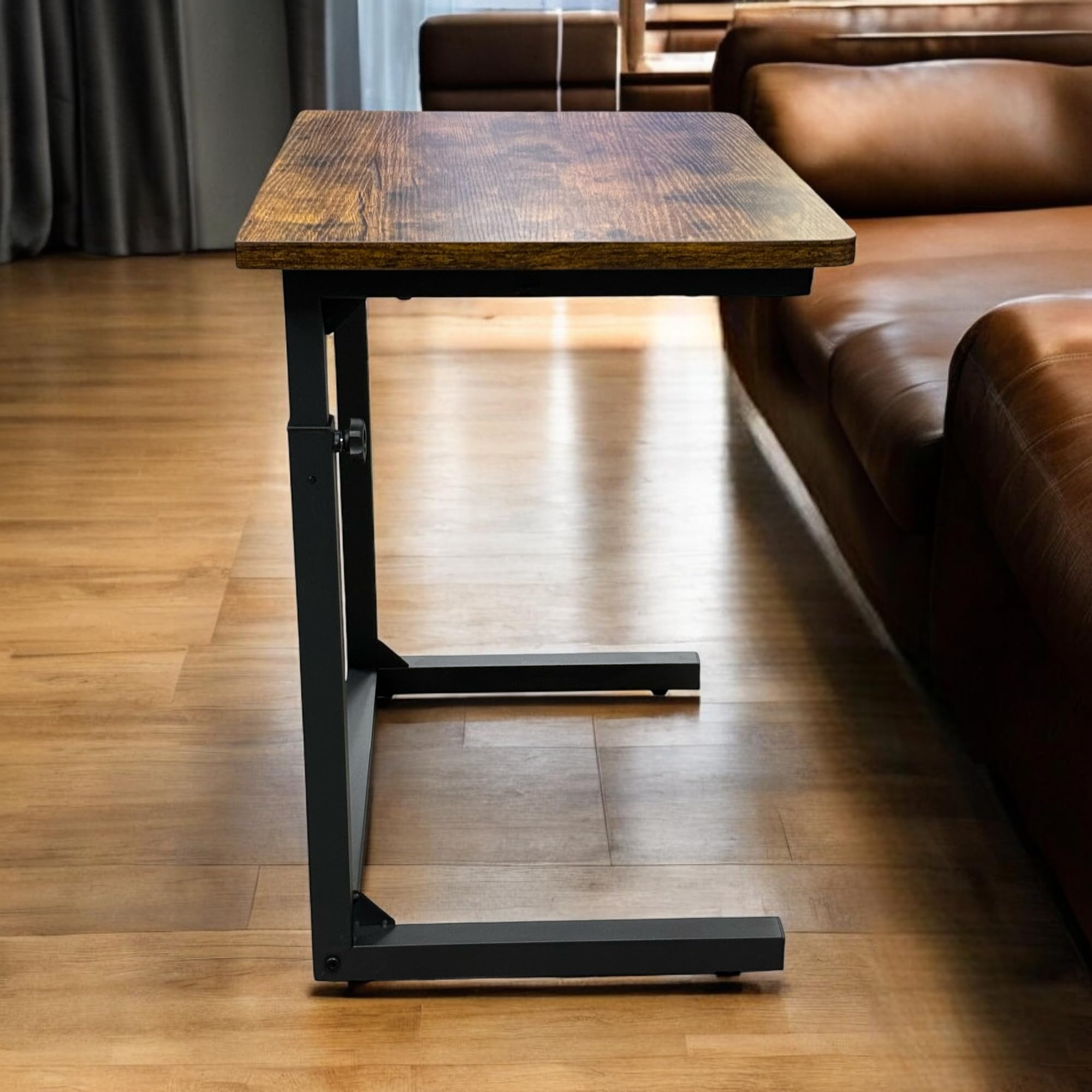 Mesa Auxiliar C en C de Sofá Ajustable en Altura, Mesa para Portátil para Sofá y Cama, Marrón Rústico
