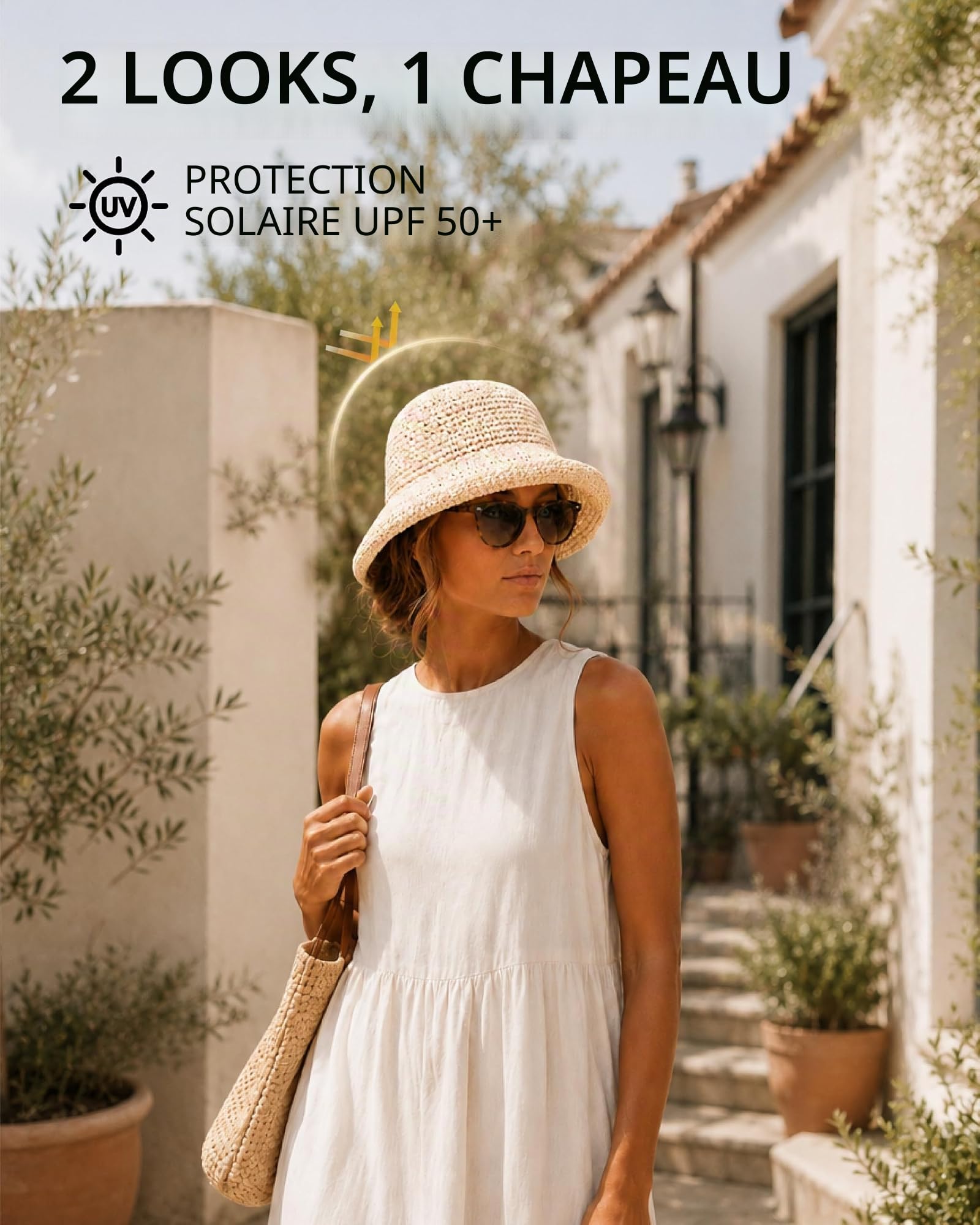 Zylioo Chapeaux de paille XXL - Grand chapeau de voyage d'été - Taille S M - Large bord - UPF 50 - Pliable
