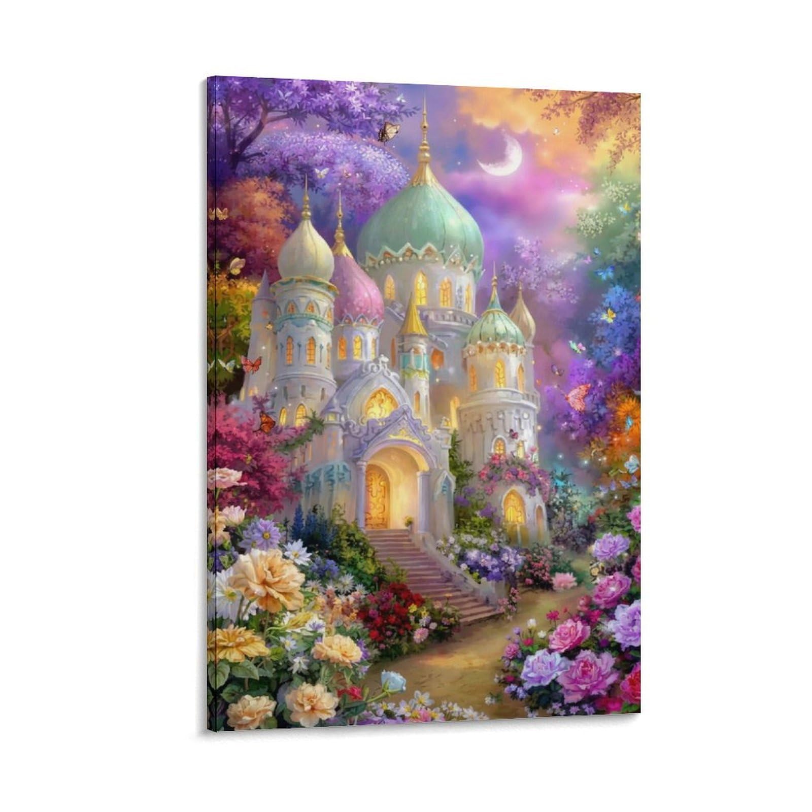 DHBANEIOK Fantasy Castle Garden Poster Artwork Giclee Canvas Prints Modern Canvas Wall Art Picture Wall Hanging for Home Decorations 12x18inch(30x45cm)