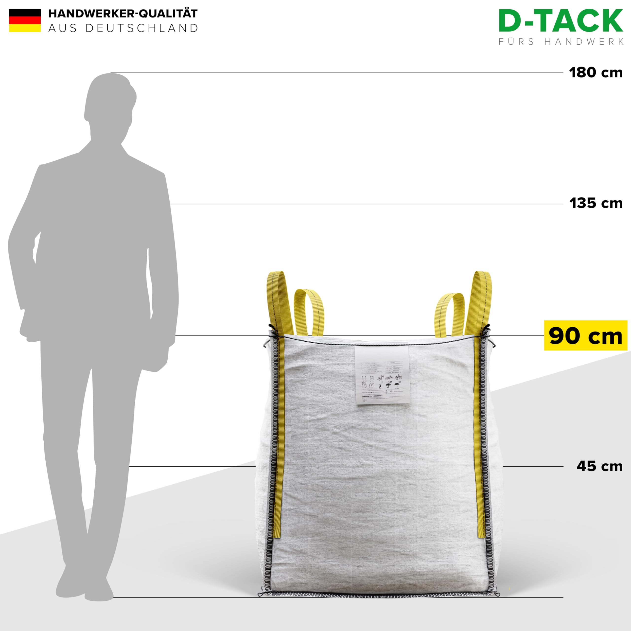 D-TACK 5x Big Bag | 70 x 70 x 90 cm | Säcke für Bauschutt, Holz, Laub, Kies, Sand, Erde, Gartenabfall, Grünschnitt, Pellets | 4 Schlaufen für Kran & Stapler | 1.000 kg | Inkl. Schürze zum Zubinden