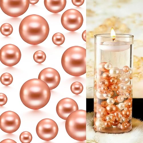 10150 PCS Rose Gold Vase Filler No Hole Faux Floating Pearl Beads for Centerpieces Vases Decorations Wedding Party Home Table Centerpieces Decor (8/14/20mm)