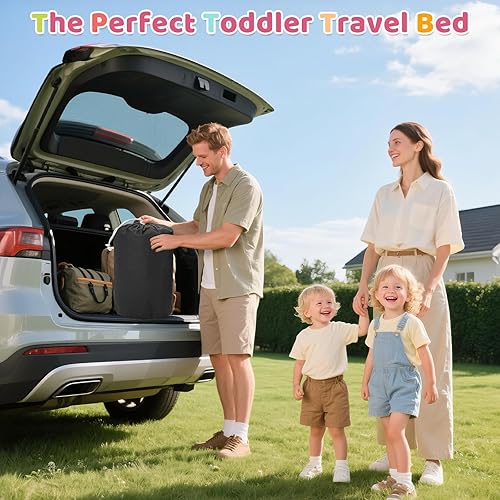 Miniatura 26 de Cama inflable de viaje para niños pequeños, cama portátil de 60 pulgadas para viajes con lados de seguridad, acogedor juego de colchón de aire