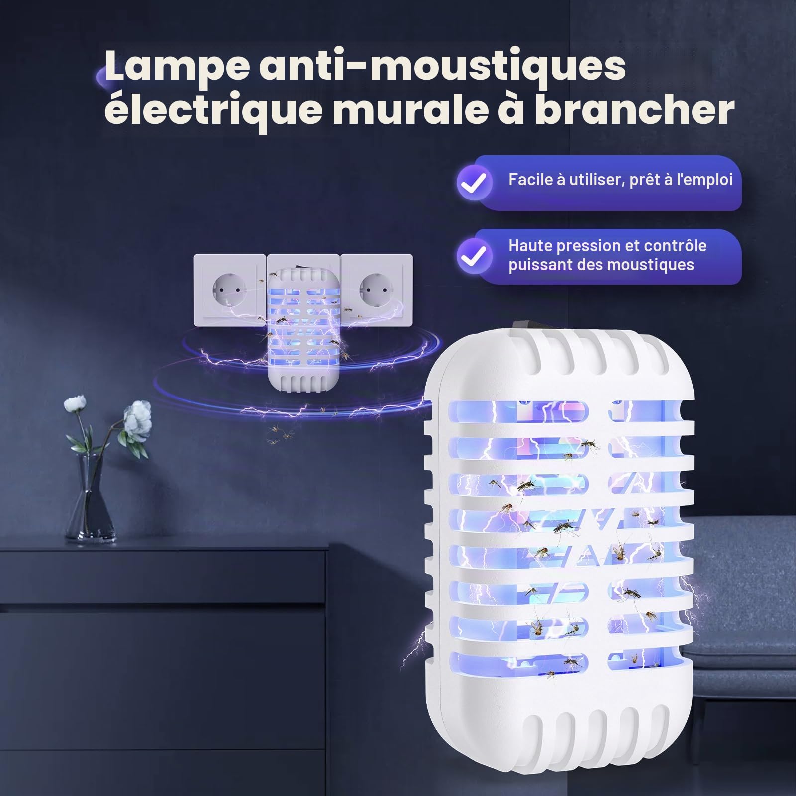 Lampe Anti Moustique 2 Pack, Moustique Tueur Lampe Électrique, Moustiquaire Électrique pour Maison, Jardin, Intérieur, Extérieur, Cuisine, Salon, Insectes, Moustiques, Mouches, Falene