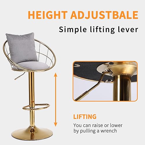 Miniatura 7 de Gangnamri Taburetes de bar giratorios, sillas de bar ajustables de altura de mostrador con respaldo y reposapiés, taburete de bar de cocina dorado
