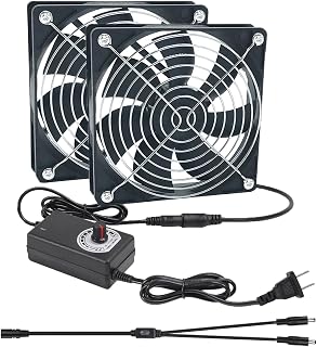 2 x 120mm Computer Fan with AC Plug 110V 220V AC Powered Fan with DC 3V to 12V Speed Controller for Receiver Amplifier Computer Case Cooler Component Cooling, 120 x 25mm
