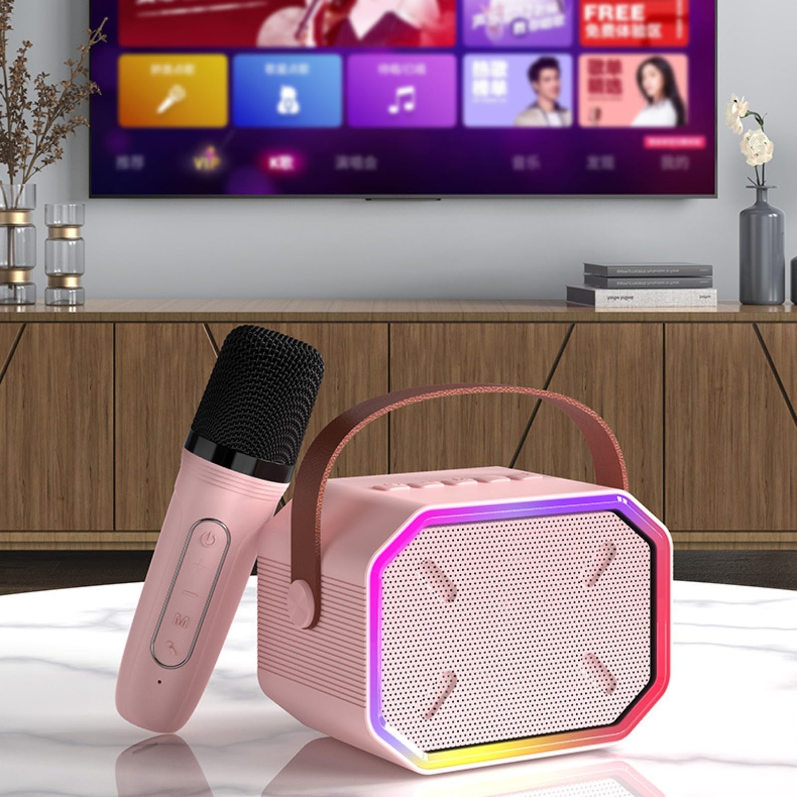 Zabawki do karaoke dla chłopców i dziewcząt z mikrofonem 1/2, przenośna maszyna do karaoke ze światłem LED, głośnik Bluetooth z bezprzewodowymi mikrofonami, prezenty dla dzieci i dorosłych, domowe