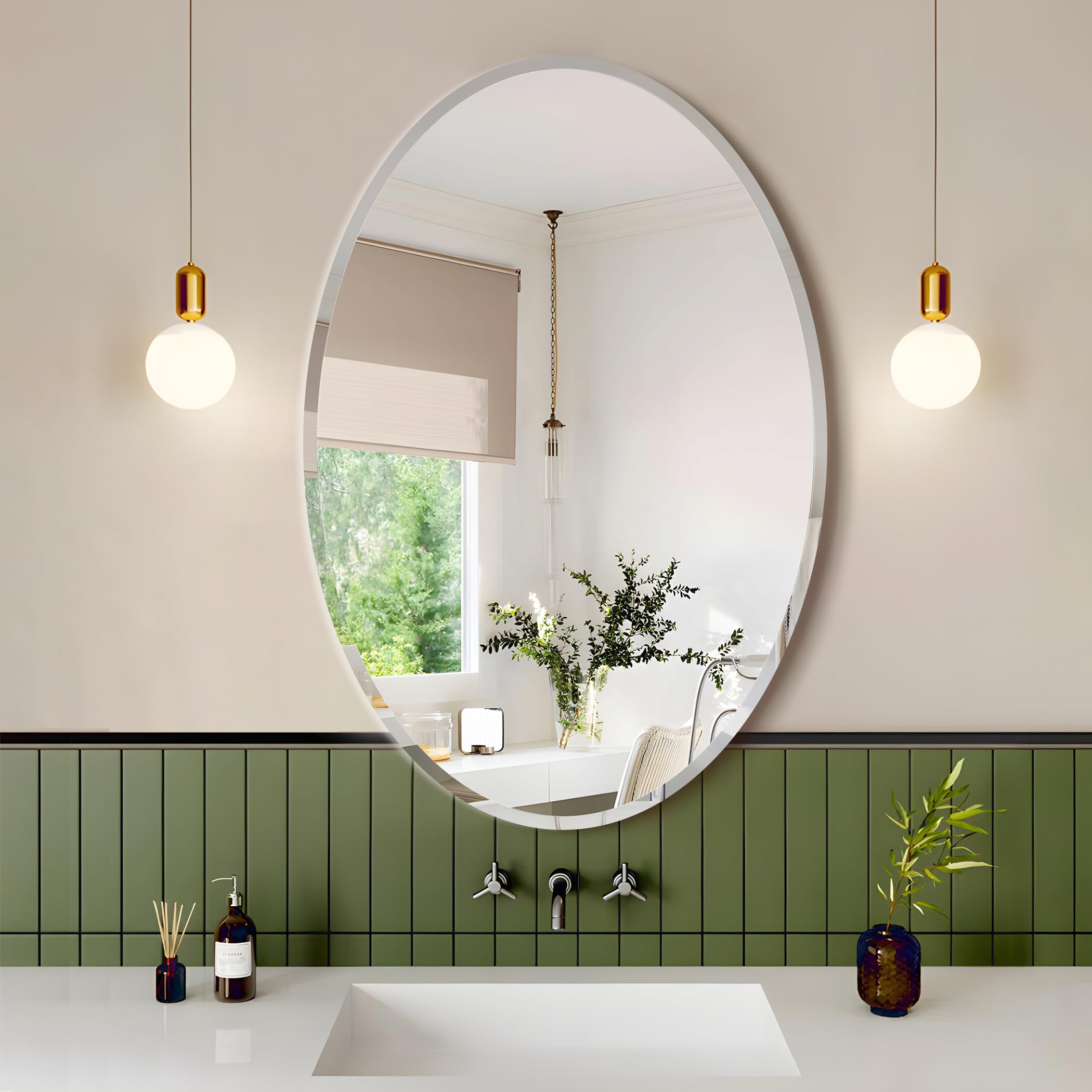 BATHSIR Beveled Bathroom Mirror, 24"x36" Frameless Oval Mirrors for ...