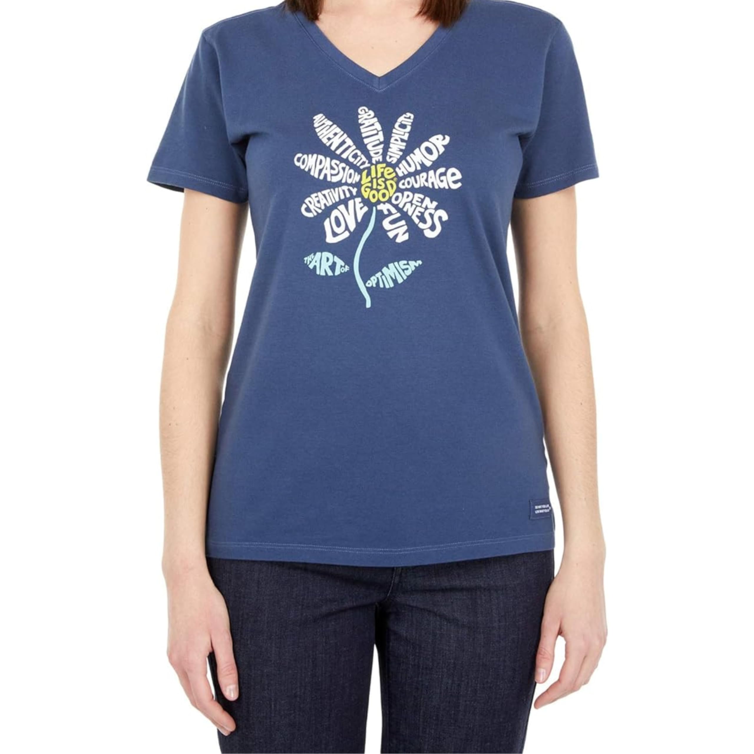 Life Is Good Women's Standard Crusher V-Neck Graphic T-Shirt, Darkest Blue, X-Large