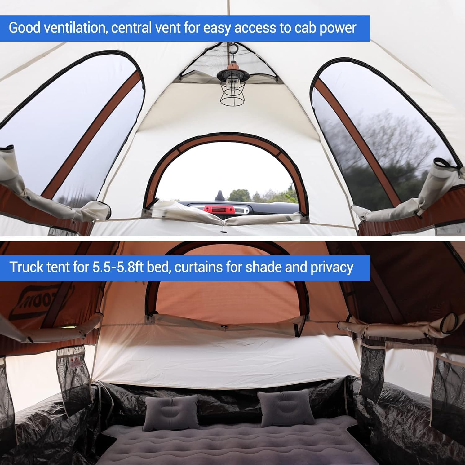 Tecoom Truck Bed Tent, Double Layer Waterproof PU3000mm for 5.5-6.7ft, Portable 2/3 Person Compact Full Size Pickup with Rain Fly for Back of Camping Beach