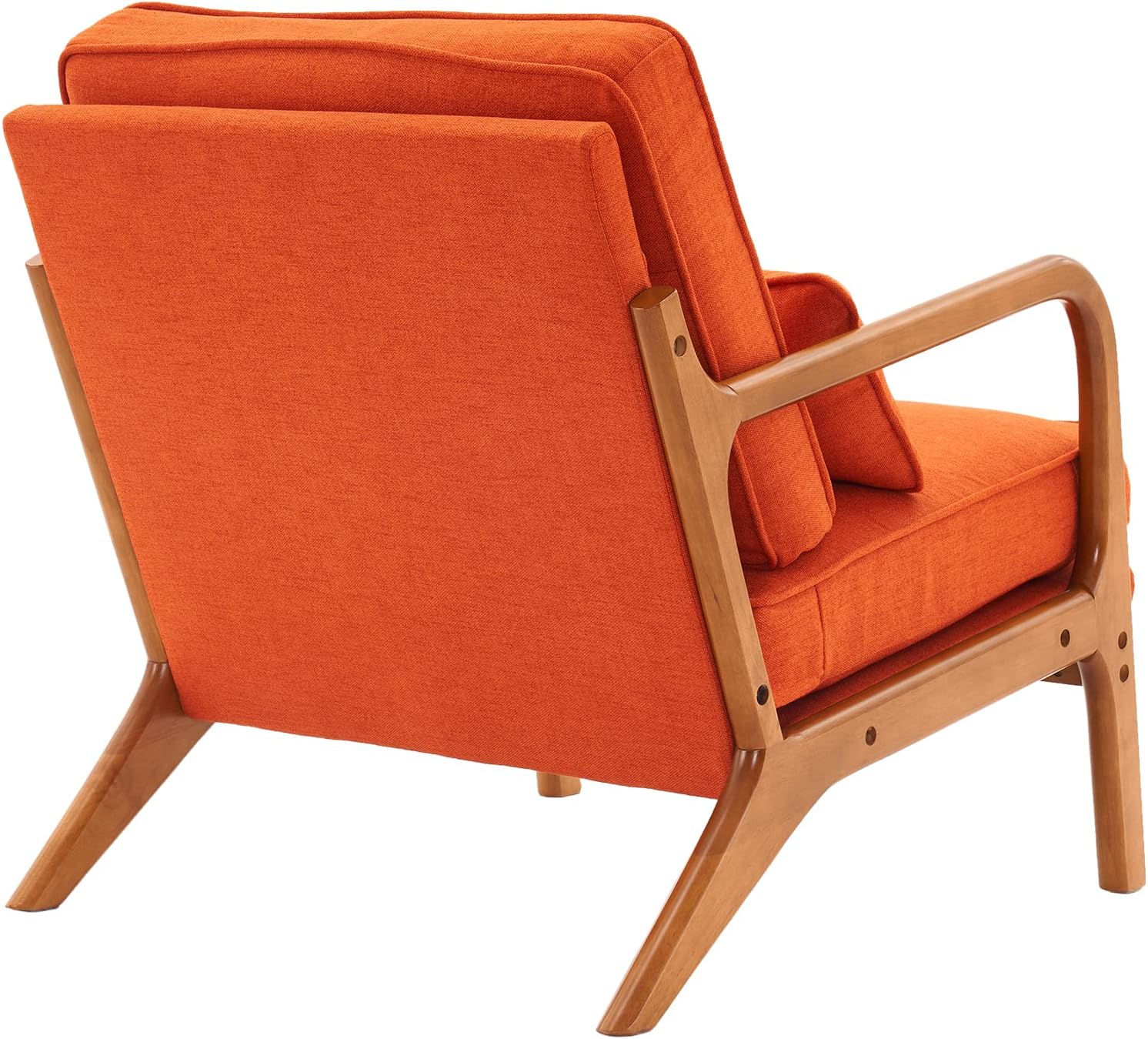 SSLine Mid-Century Modern Accent Chair with Throw Pillow,Leisure Chair with Solid Wood Frame and Feet,Linen Fabric Reading Armchair Accent Sofa for Living Room Bedroom Studio