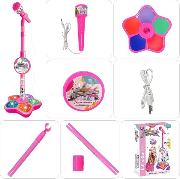 Microfono con Asta, Microfono Karaoke,Microfono con Asta per Feste, Compleanni, Regali di Natale(rosa) - 3