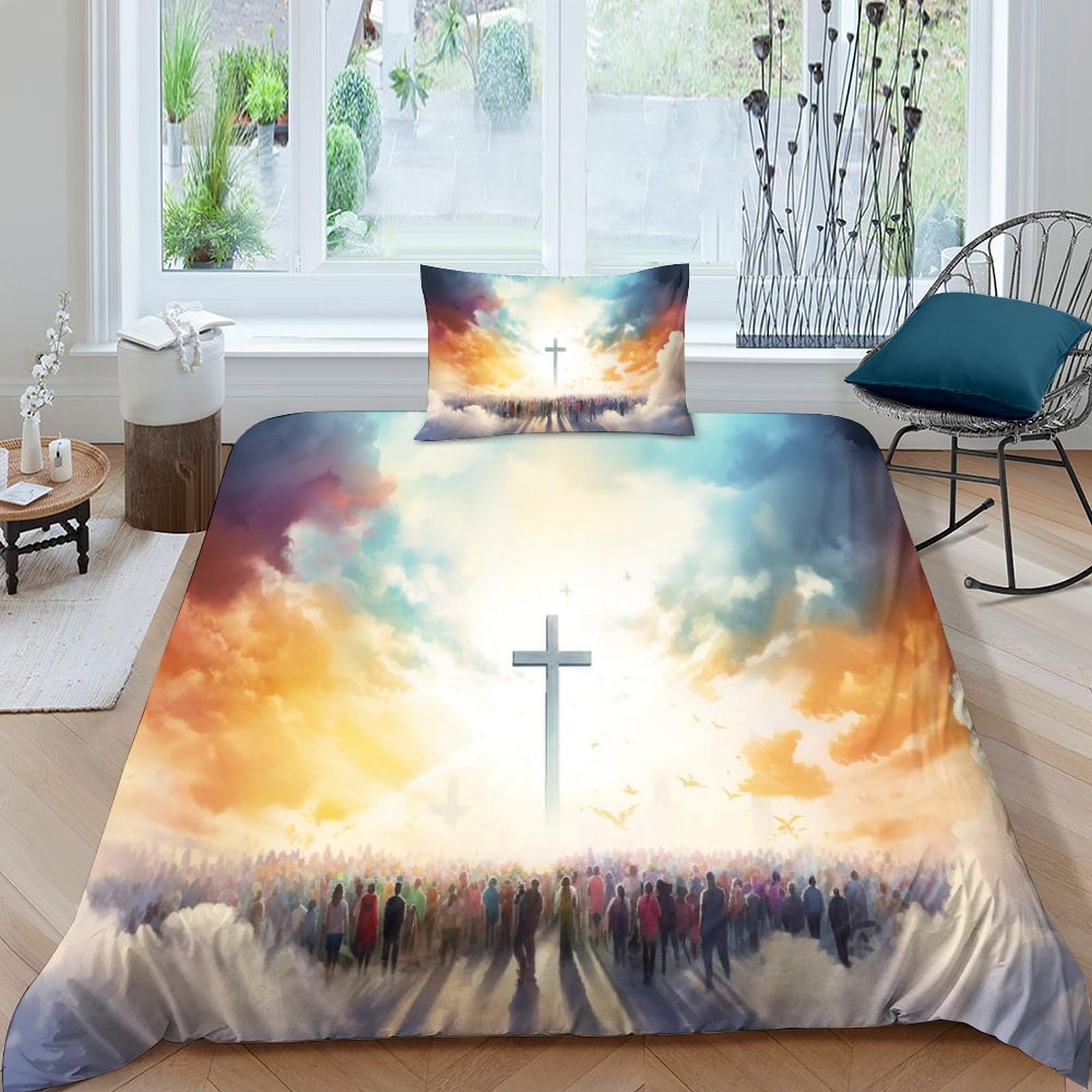 Funda nórdica de la Cruz de Jesús de cristianismo textil hogar 3D microfibra 135x200cm con fundas