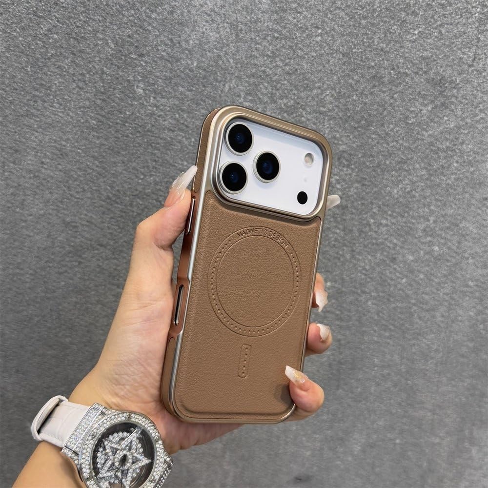 Coque iPhone 17 Pro Max en cuir de luxe or désert avec cadre plaqué chic - 6